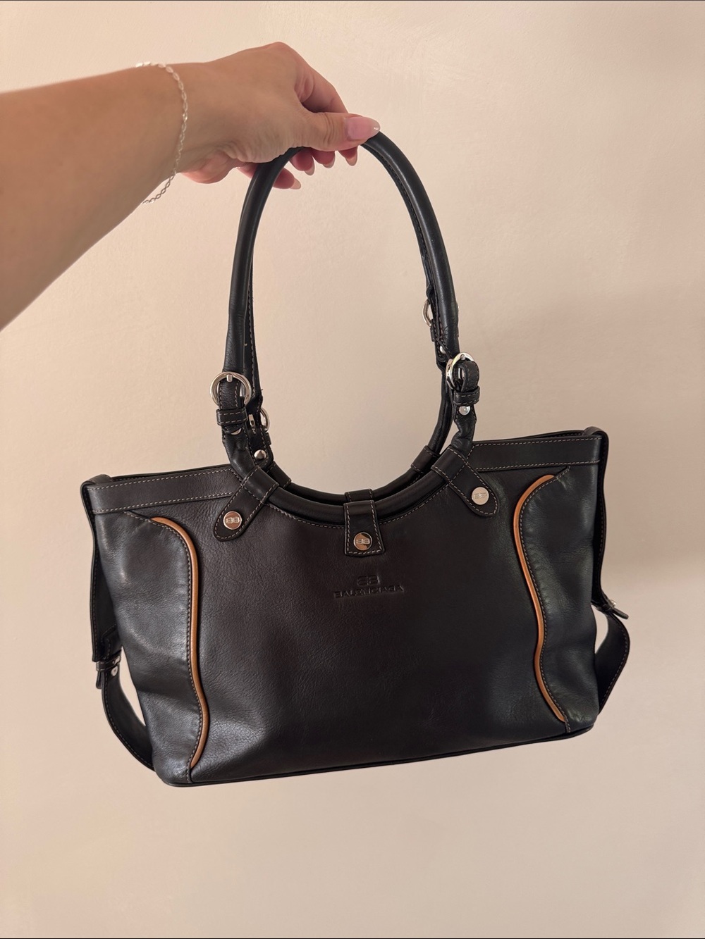 Vintage Balenciaga Black Leather Shoulder Bag
